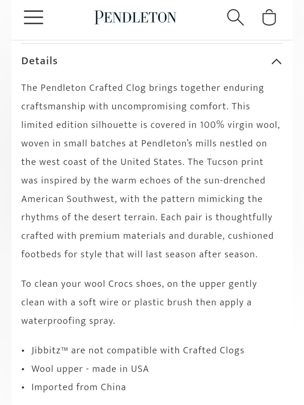 NIB Crocs X Pendleton Crafted Tuscon Wool Clogs M6/W8 M8/W10 Clog Collaboration - Picture 10 of 13